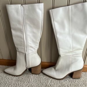 White Steve Madden knee high faux leather boots